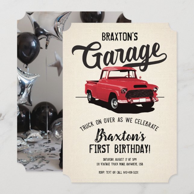 Vintager LKW Birthday Party Foto Einladung (Vorne/Hinten)