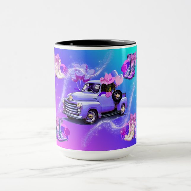 Vintager LKW Cowgirl Stiefel Würstchen Hund Tasse (Zentrum)