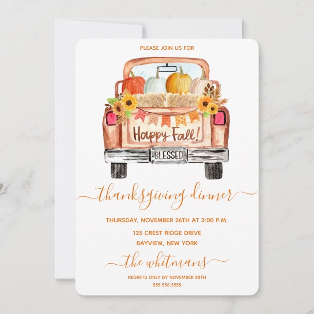 Vintager LKW Erntedank Abendessen (Vorderseite)