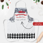 Vintager LKW Frisch geschnittene Bäume, Black Buff Schürze<br><div class="desc">Herrliche Schürze mit eigenem Familiennamen, Namen oder Firmennamen und exquisiter handgemalter Wasserfarbe Winterlandschaft von Bergen, Wald, altmodischer Vintager LKW mit Weihnachtsbäumen, Rotnamenbanner und der Phrase "Fresh cut Christmas Trees" in Rot und Schwarz Kalligraphie und Blocktypografie. Dekorative Rahmen unten im Buffalo kariert-Stil mit weißem und schwarzem karierten Muster. HINWEIS: Wenn Sie...</div>