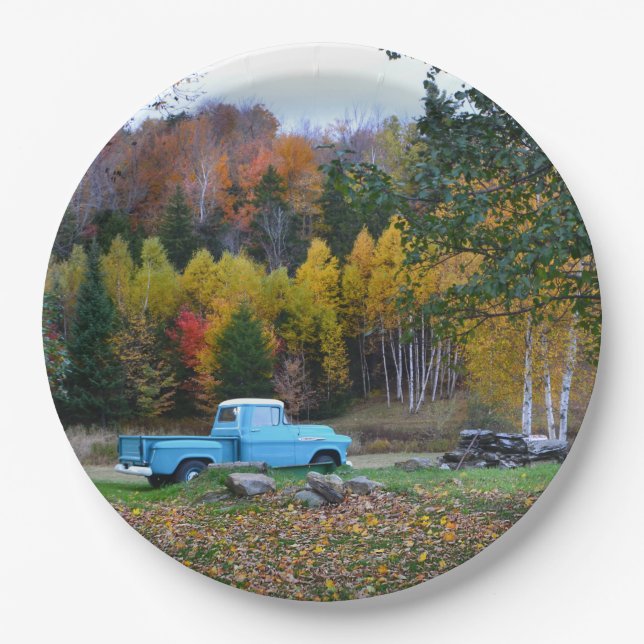Vintager LKW in der Papiertafel Vermont Pappteller (Vorderseite)