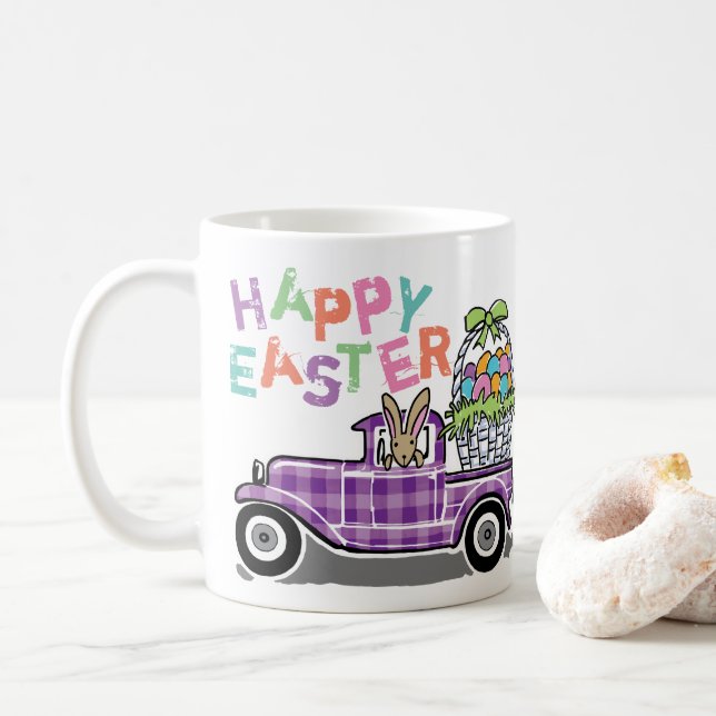 Vintager LKW Lila Gingham Happy Ostersonne Kaffeetasse (Mit Donut)