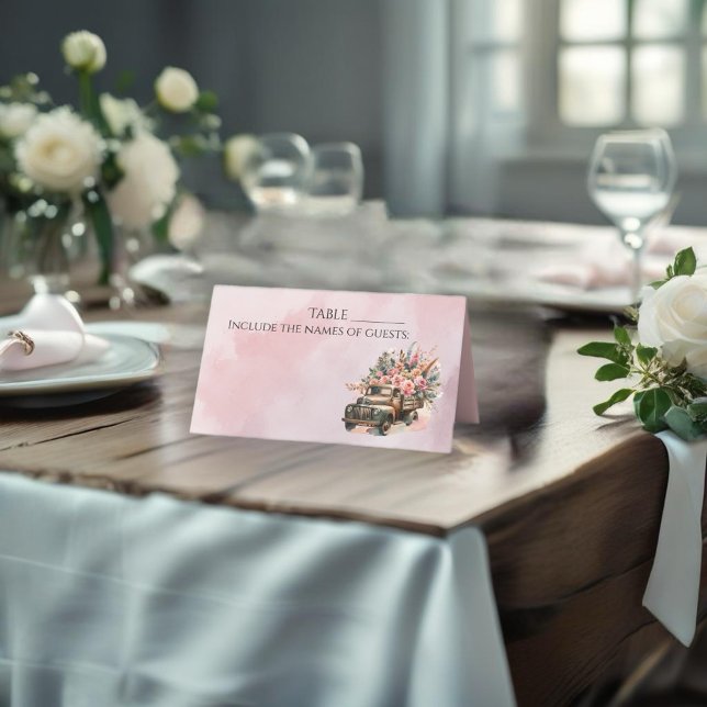 Vintager LKW mit Blume Hochzeit Platzkarte (A Vintage watercolor wedding evokes a dreamy, romantic, atmosphere filled with soft colors.)