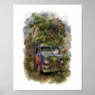 Vintager LKW mit Blume Poster