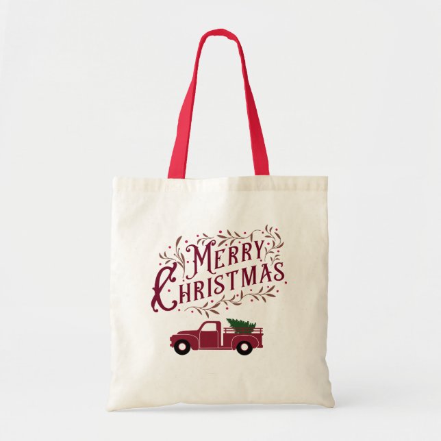 Vintager LKW mit frohen Weihnachten Tragetasche (Vorne)