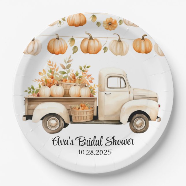 Vintager LKW mit Pumpkins-Brautparty Pappteller (Vorderseite)