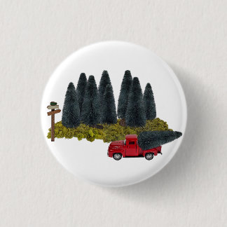 Vintager LKW mit Weihnachtsbaum Button
