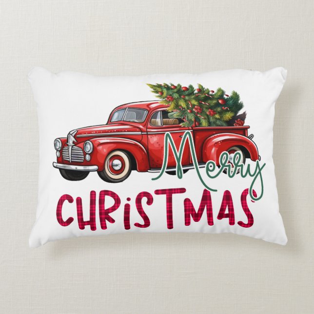 Vintager LKW mit Weihnachtsbaum Dekokissen (Vorderseite)
