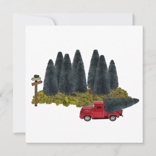 Vintager LKW mit Weihnachtsbaum Einladung (Vorderseite)