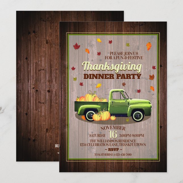 Vintager Lkw Rustikale Erntedank Abendessen Einladung (Vorne/Hinten)