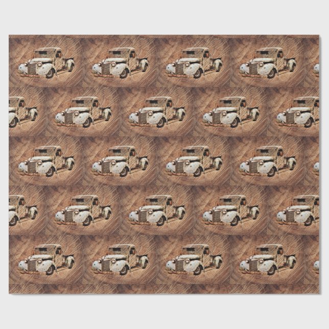 Vintager LKW Rustikales Holz Geschenkpapier (Flach)