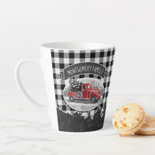 Vintager LKW Schwarzer Büffel Karierter Monogramm Milchtasse