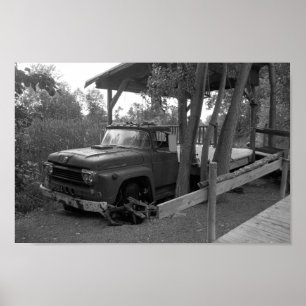 Vintager LKW-Schwarzweiss-Fotografie Poster