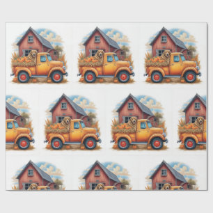 Vintager Lkw und Jagdhund im Herbst, Herbst, Geschenkpapier