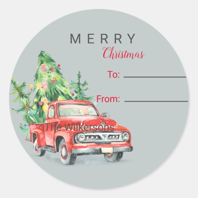 Vintager LKW Weihnachtsnachtsnachtsgeschenk Runder Aufkleber (Vorderseite)