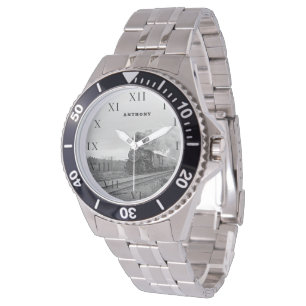Vintager Lokomotivzug Birthday Black Travel Armbanduhr