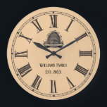 Vintager Look römische Numeral Beehive | Familienn Große Wanduhr<br><div class="desc">Modernes,  Vintages Design mit Skep-Bienenstock und römischen Ziffern. Personalisieren Sie mit Ihrem Familiennamen und bestimmen Sie das Datum. Das Hotel ist sehr schön eingerichtet und hat eine Hütte oder einen Bauernhof. Ideal für Imker oder diese Liebe Honigbienen.</div>