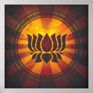 Vintager Lotos-Blumen-Druck Poster