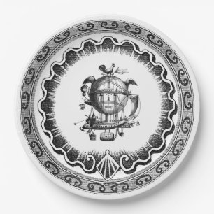 Vintager Luftschiff Steampunk Entwurf Pappteller