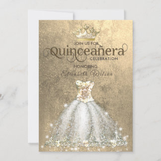 Vintager Luxusgold Tiara Quinceñera Einladung