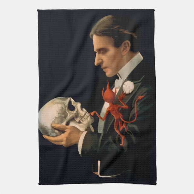 Vintager Magier, Thurston, der einen menschlichen  Geschirrtuch (Vertikal)