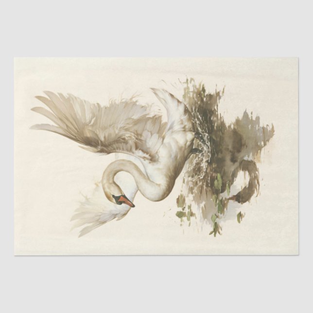 Vintager Majestic Swan in Motion Seidenpapier (Vorderseite)