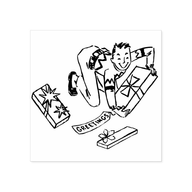 Vintager Mann der 50er Jahre mit Weihnachtsgeschen Gummistempel (Prägung)