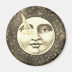 Vintager Mann im Mond mit vollem Gesichtseisaugen Magnet