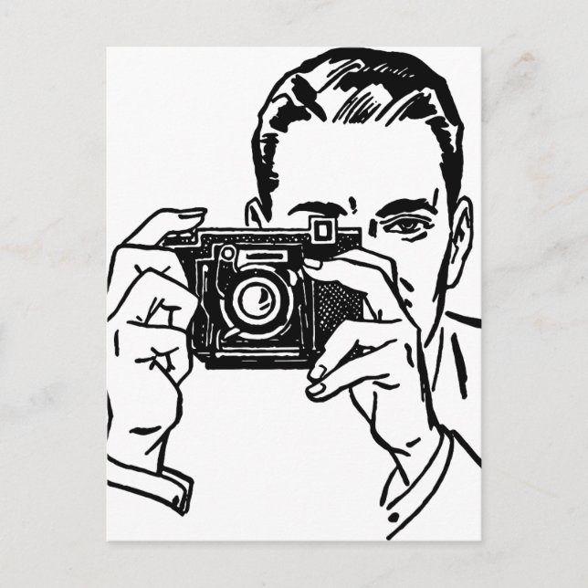 Vintager Mann mit Kamera Postkarte (Vorderseite)