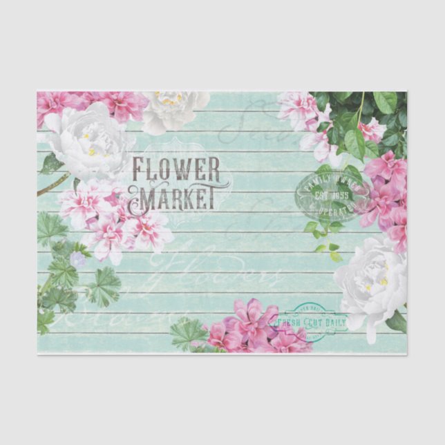 Vintager Markt für frische Blume Rustikales Holz Seidenpapier (Vorderseite)