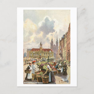 Vintager Markt Magdeburg Deutschland Postkarte