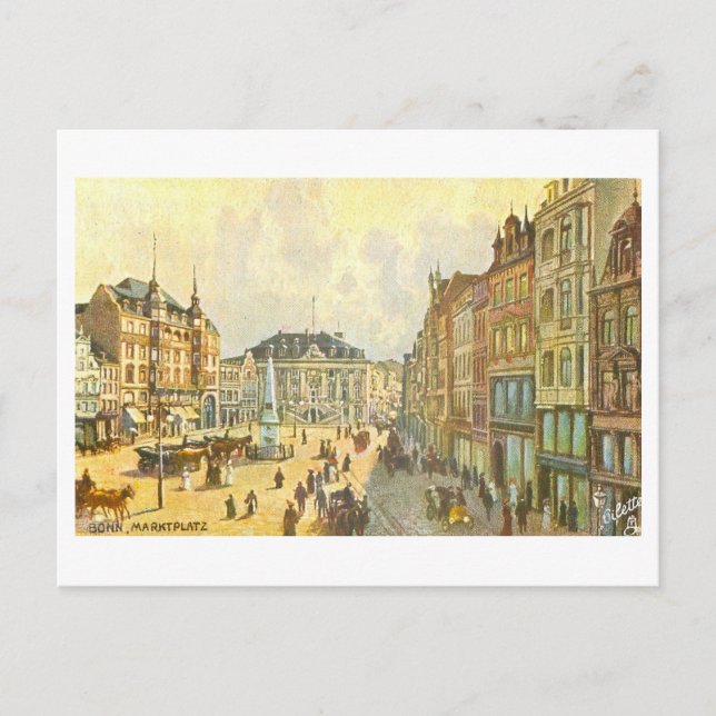 Vintager Marktplatz Bonn Deutschland Postkarte (Vorderseite)