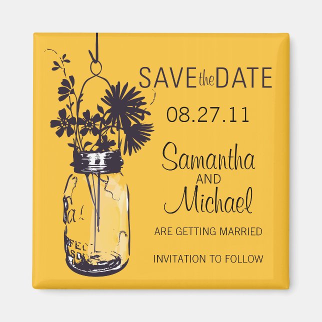 Vintager Mason Jar & Wilde BlumenSpeichern Sie das Magnet (Vorne)