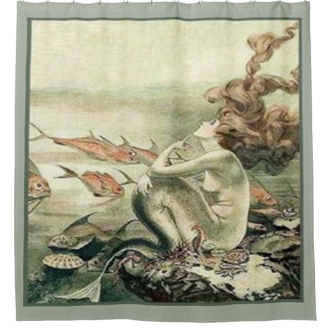 Vintager Meerjungfrau-Kunst-Duschvorhang Duschvorhang (Vorderseite)