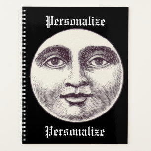 Vintager Mensch auf dem Mond Gesicht schwarz-weiß Planer