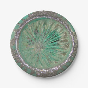 Vintager Mercury-Glasweihnachtsball-aquamarines Pappteller