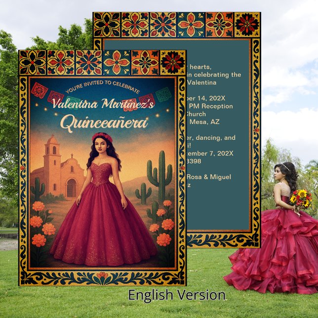 Vintager mexikanischer Quinceañera 15. Geburtstag Einladung (Vintage Mexican Quinceañera 15th Birthday Invitation)