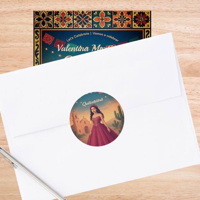 Vintager mexikanischer Quinceañera 15. Geburtstag Runder Aufkleber (Vintage Mexican Quinceañera 15th Birthday Classic Round Sticker)