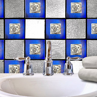 Vintager mexikanischer Silbermond & Sonne auf blau Fliese