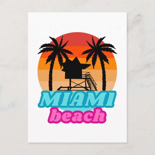 Vintager Miami Beach Florida Bewachungsturm Postkarte (Vorderseite)