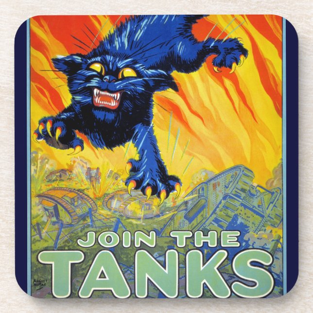 Vintager militärischer Krieg mit einer wilden Katz Getränkeuntersetzer (Vorderseite)