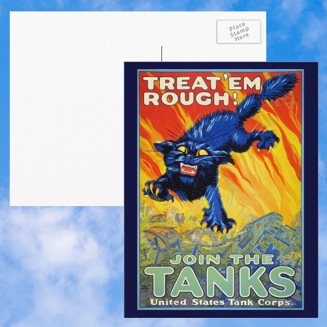 Vintager militärischer Krieg mit einer wilden Katz Postkarte (Von Creator hochgeladen)