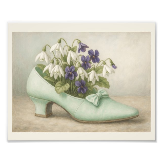 Vintager Minzschuss mit Violetten Schneerögel Fotodruck (Vorne)