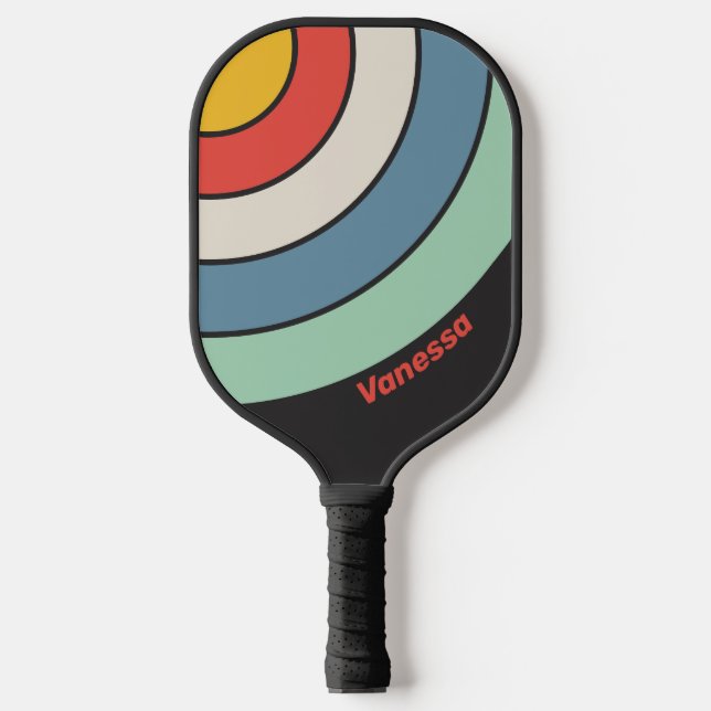 Vintager Mitternachtsstreifen mit Name Pickleball Schläger (Vorderseite)