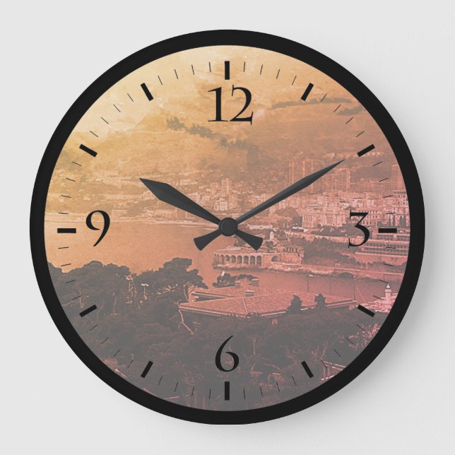 Vintager Monaco Monte-Carlo Küstensicht Luganerrin Große Wanduhr (Vorderseite)