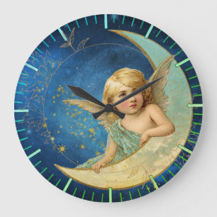Vintager Mondgel in Celestial Blue und Gold Große Wanduhr