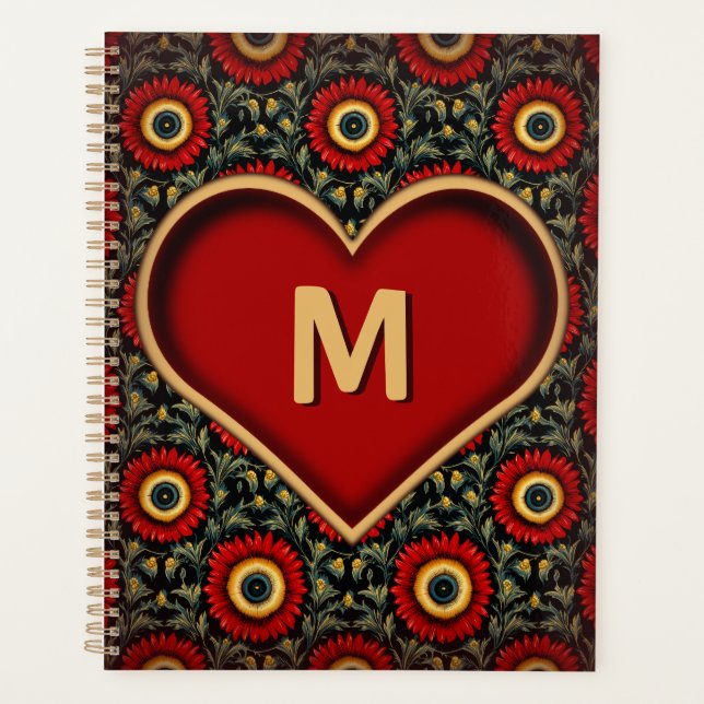 Vintager Monogram Herzplaner mit individueller Ini Planer (Vorderseite)