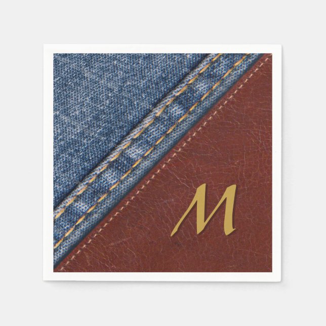 Vintager Monogramm-Denim und Leder Serviette (Vorderseite)