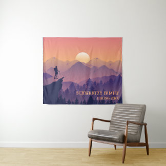 Vintager Mountain Forest Wiker's Sunset lila oder Wandteppich