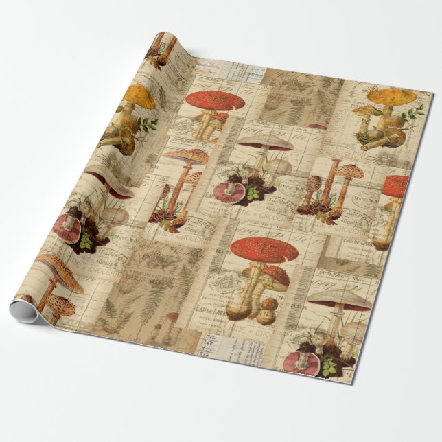Vintager Mushroom-Wrap für Decoupage oder Geschenk Geschenkpapier (Ungerollt)